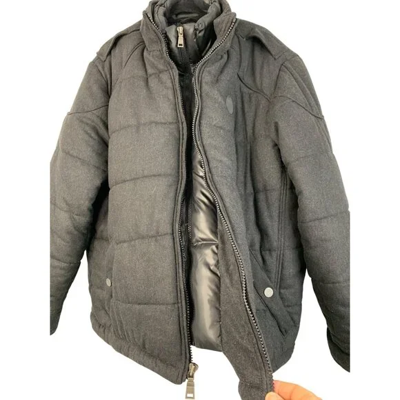Coogi Mens Charcoal Black Wool Puffer Jacket Quilt Bomber 2XL 8757 Snap